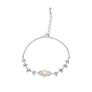 925 Sterling Silver Fashion Simple Leaf Freshwater Pearl Bracelet with Cubic Zirconia