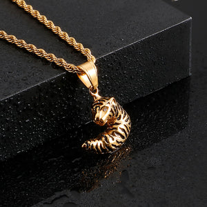 Fashion Personality Plated Gold Cheetah 316L Stainless Steel Pendant with Necklace