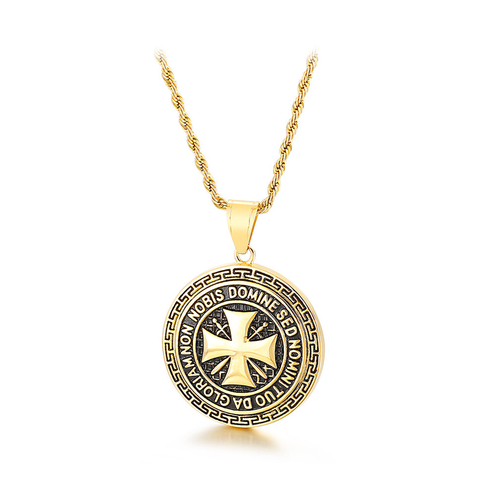 Simple Personality Plated Gold Cross Geometric Round 316L Stainless Steel Pendant with Necklace