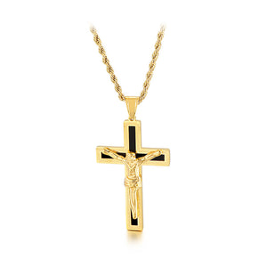 Simple Personality Plated Gold Jesus Cross 316L Stainless Steel Pendant with Necklace