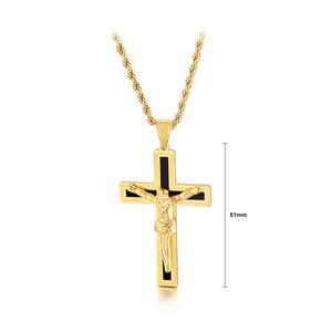 Simple Personality Plated Gold Jesus Cross 316L Stainless Steel Pendant with Necklace