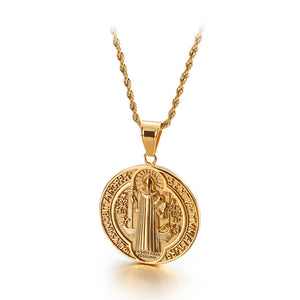 Fashion and Simple Plated Gold Jesus Geometric Round 316L Stainless Steel Pendant with Necklace