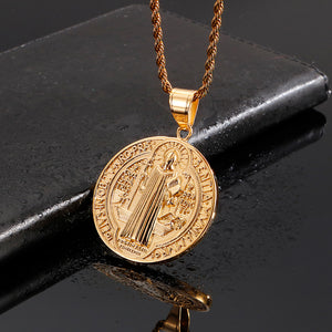 Fashion and Simple Plated Gold Jesus Geometric Round 316L Stainless Steel Pendant with Necklace