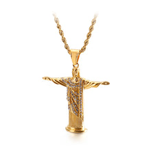 Load image into Gallery viewer, Fashion Classic Plated Gold Jesus 316L Stainless Steel Pendant with Cubic Zirconia and Necklace