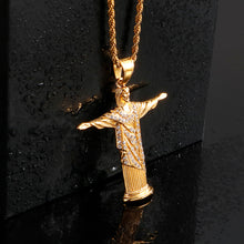 Load image into Gallery viewer, Fashion Classic Plated Gold Jesus 316L Stainless Steel Pendant with Cubic Zirconia and Necklace