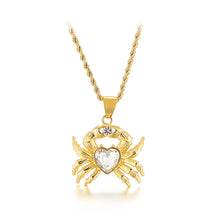 Load image into Gallery viewer, Fashion Personality Plated Gold Crab 316L Stainless Steel Pendant with White Cubic Zirconia and Necklace