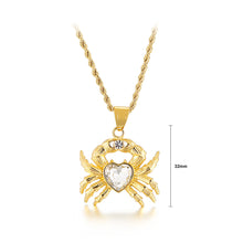 Load image into Gallery viewer, Fashion Personality Plated Gold Crab 316L Stainless Steel Pendant with White Cubic Zirconia and Necklace