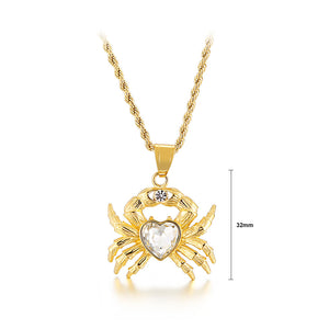Fashion Personality Plated Gold Crab 316L Stainless Steel Pendant with White Cubic Zirconia and Necklace