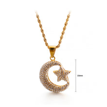 Load image into Gallery viewer, Fashion Bright Plated Gold Moon and Stars 316L Stainless Steel Pendant with Cubic Zirconia and Necklace