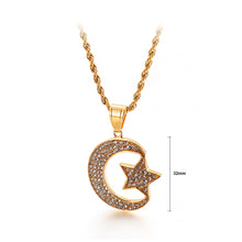 Load image into Gallery viewer, Simple and Bright Plated Gold Moon Star 316L Stainless Steel Pendant with Cubic Zirconia and Necklace
