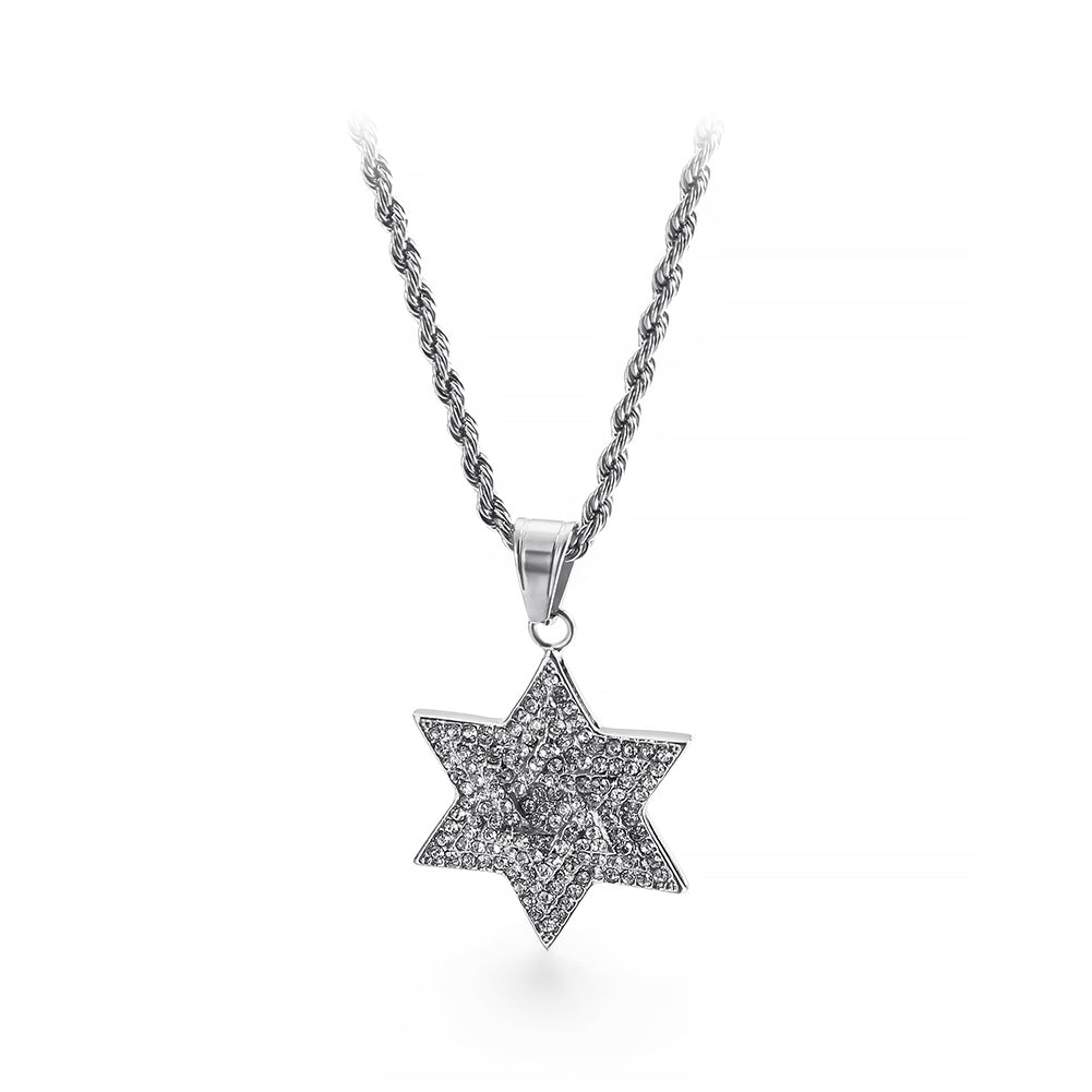 Simple Bright Star 316L Stainless Steel Pendant with Cubic Zirconia and Necklace