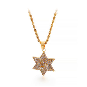Simple and Bright Plated Gold Star 316L Stainless Steel Pendant with Cubic Zirconia and Necklace