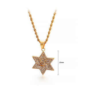 Simple and Bright Plated Gold Star 316L Stainless Steel Pendant with Cubic Zirconia and Necklace