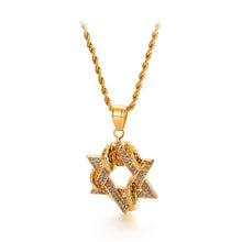 Load image into Gallery viewer, Fashion and Simple Plated Gold Hollow Star 316L Stainless Steel Pendant with Cubic Zirconia and Necklace
