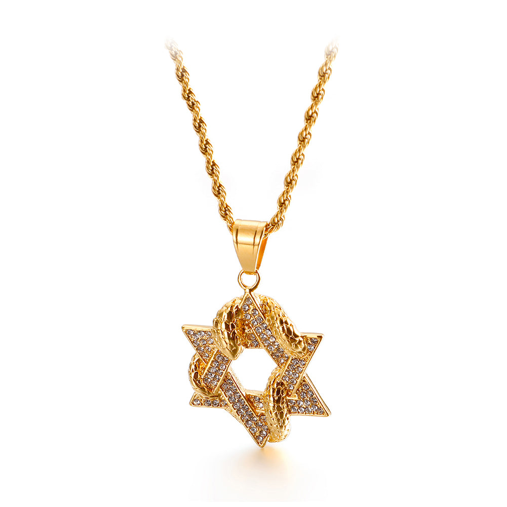 Fashion and Simple Plated Gold Hollow Star 316L Stainless Steel Pendant with Cubic Zirconia and Necklace