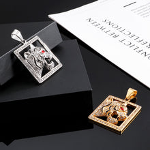 Load image into Gallery viewer, Fashion Domineering Plated Gold Red Eye Tiger Square 316L Stainless Steel Pendant with Cubic Zirconia and Necklace