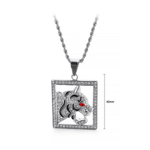 Fashion Domineering Red Eye Tiger Square 316L Stainless Steel Pendant with Cubic Zirconia and Necklace