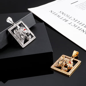 Fashion Domineering Red Eye Tiger Square 316L Stainless Steel Pendant with Cubic Zirconia and Necklace