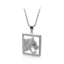 Load image into Gallery viewer, Fashion Domineering Green Eye Tiger Square 316L Stainless Steel Pendant with Cubic Zirconia and Necklace