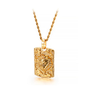 Fashion Personality Plated Gold Lion Square 316L Stainless Steel Pendant with Necklace