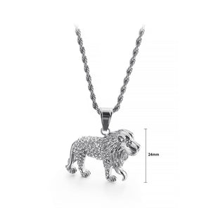 Fashion Domineering Lion 316L Stainless Steel Pendant with Cubic Zirconia and Necklace