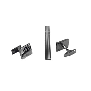 Simple and Elegant Geometric Lattice Square Tie Clip and Cufflinks Set