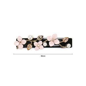 Fashion Temperament Flower Imitation Pearl Black Hair Clip with Cubic Zirconia