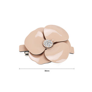 Fashion and Elegant Pink Camellia Large Hair Slide with Cubic Zirconia