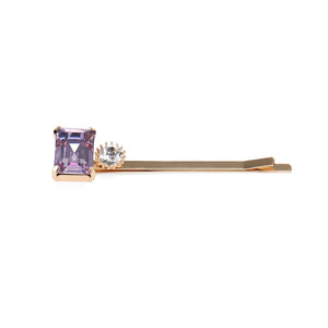Simple Fashion Plated Gold Purple Cubic Zirconia Square Hair Clip