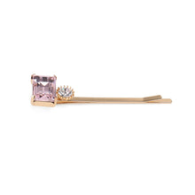 Load image into Gallery viewer, Simple and Fashion Plated Gold Light Purple Cubic Zirconia Square Hair Clip