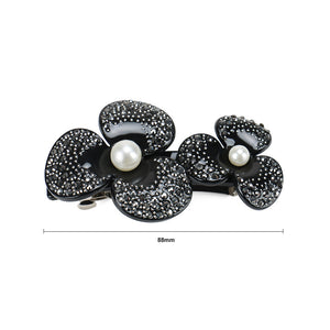 Fashion and Elegant Double Flower Imitation Pearl Hair Slide with Black Cubic Zirconia