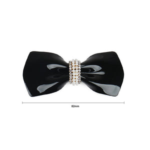 Fashion and Elegant Black Ribbon Imitation Pearl Hair Slide with Cubic Zirconia