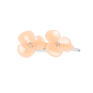 Fashion and Elegant Nude Color Double Flower Hair Clip with Cubic Zirconia