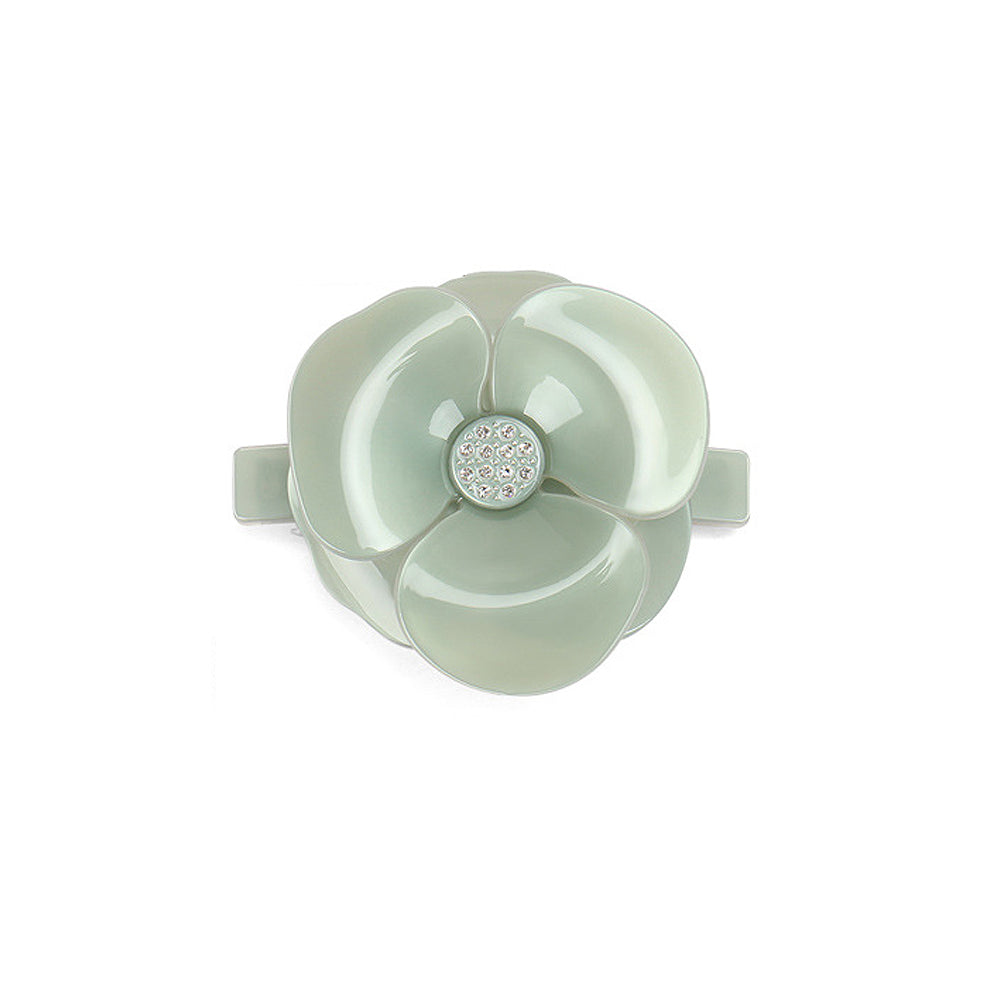 Fashion and Elegant Light Green Flower Hair Slide with Cubic Zirconia