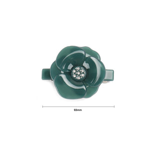 Fashion and Elegant Dark Green Flower Small Hair Slide with Cubic Zirconia