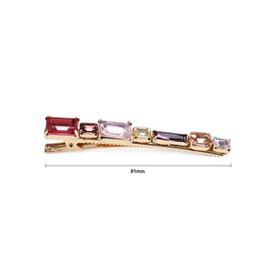 Simple and Fashion Plated Gold Geometric Strip Rose Red Cubic Zirconia Hair Clip