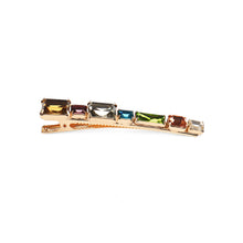 Load image into Gallery viewer, Simple and Fashion Plated Gold Geometric Strip Color Cubic Zirconia Hair Clip