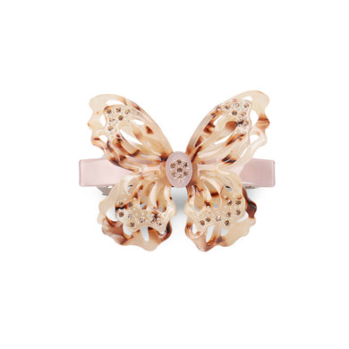 Elegant and Fashion Brown Tortoiseshell Hollow Butterfly Hair Slide with Cubic Zirconia
