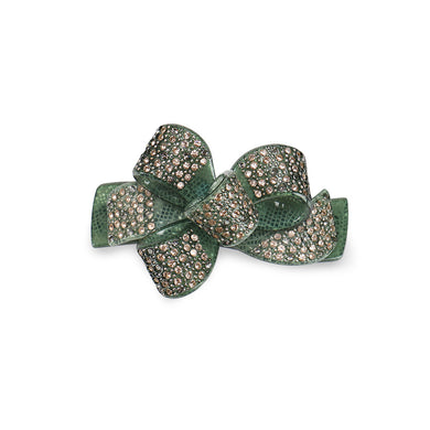 Fashion Bright Green Ribbon Hair Slide with Cubic Zirconia