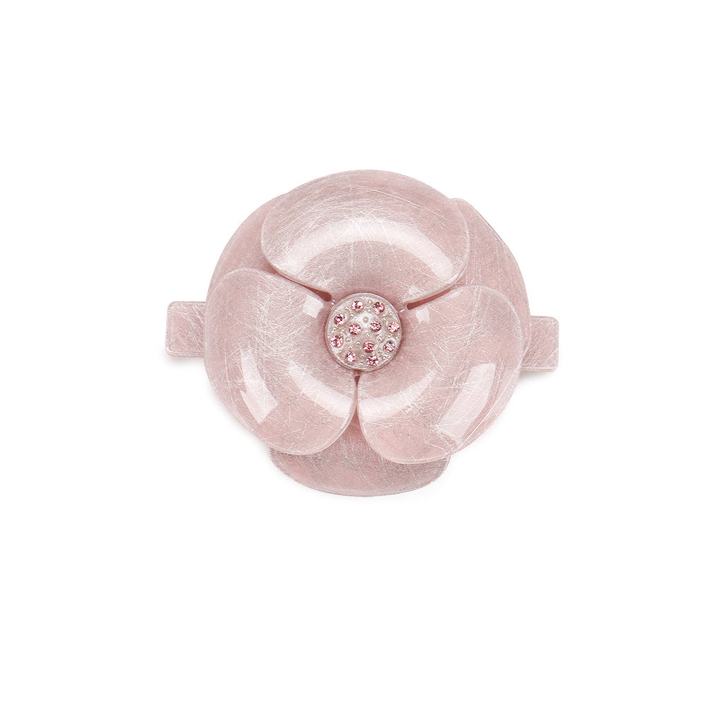 Fashion Simple Pink Flower Hair Slide with Cubic Zirconia