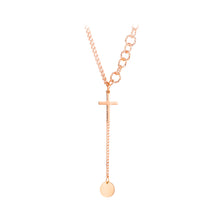 Load image into Gallery viewer, Simple Fashion Plated Rose Gold Cross Tassel Round 316L Stainless Steel Pendant with Necklace