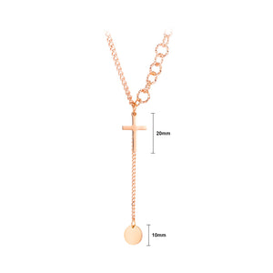 Simple Fashion Plated Rose Gold Cross Tassel Round 316L Stainless Steel Pendant with Necklace