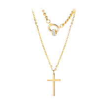 Load image into Gallery viewer, Fashion Simple Plated Gold Cross Circle 316L Stainless Steel Pendant with Cubic Zirconia and Double Necklace