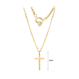 Fashion Simple Plated Gold Cross Circle 316L Stainless Steel Pendant with Cubic Zirconia and Double Necklace