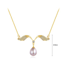 Load image into Gallery viewer, 925 Sterling Silver Plated Gold Simple Fashion Angel Wings Purple Freshwater Pearl Necklace with Cubic Zirconia