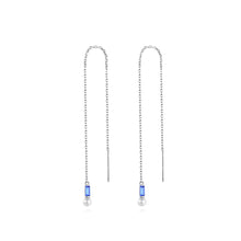 Load image into Gallery viewer, 925 Sterling Silver Simple Temperament Geometric Freshwater Pearl Tassel Earrings with Blue Cubic Zirconia