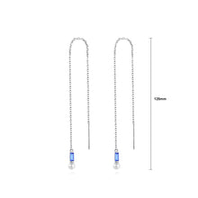 Load image into Gallery viewer, 925 Sterling Silver Simple Temperament Geometric Freshwater Pearl Tassel Earrings with Blue Cubic Zirconia