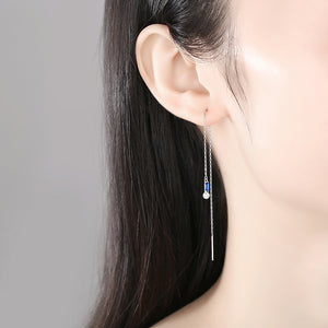 925 Sterling Silver Simple Temperament Geometric Freshwater Pearl Tassel Earrings with Blue Cubic Zirconia