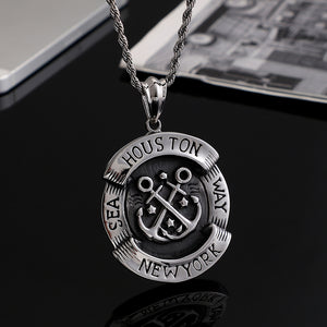 Fashion Personality Anchor Geometric Round 316L Stainless Steel Pendant with Necklace