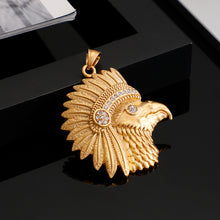Load image into Gallery viewer, Fashion Domineering Plated Gold Indian Eagle 316L Stainless Steel Pendant with Cubic Zirconia and Necklace